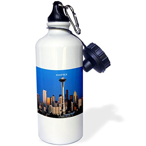 3dRose wb_62081_1 Seattle Space Needle Sports Water Bottle, 21 oz, White