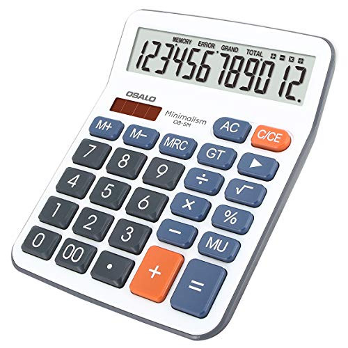 Pendancy Calculators 12 Digits Extra Large LCD Display 27 Button Dual Power Electronic Desktop Calculator (OS-5M)