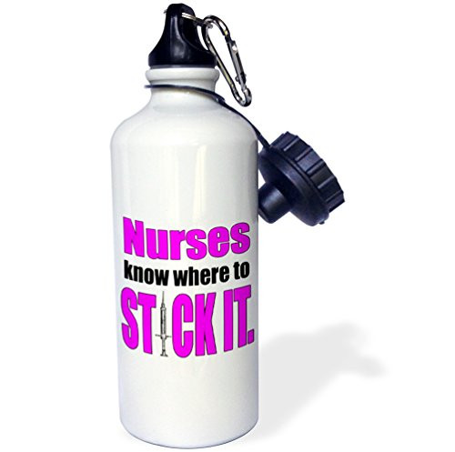 3dRose wb_173398_1 Nurses Know Where To Stick It, Pink Sports Water Bottle, 21Oz, Multicolored