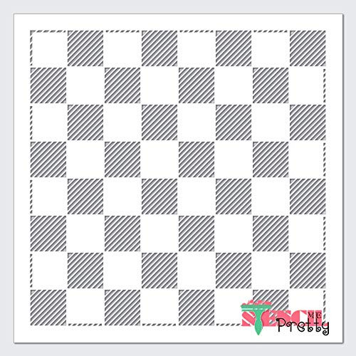 Stencil - Modern Checkerboard Template - Painting Chess  and  Checkers Lined Gameboard-S -12inch  x 12inch -- Ultra Thick Exhibit Grade White Color Material