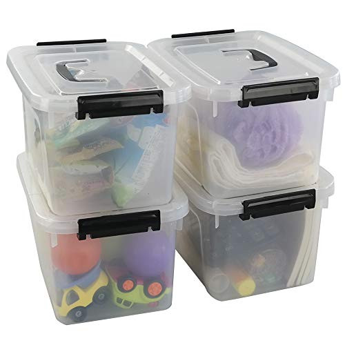 Begale 5 Quart Plastic Small Storage Container  Clear Latch Box with Latches  4-Pack