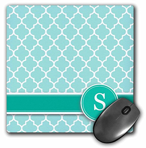 3dRose InspirationzStore Monograms - Personalized Letter S Aqua Blue Quatrefoil Pattern Teal Turquoise Mint Monogrammed Personal Initial - Mousepad -mp_154559_1-