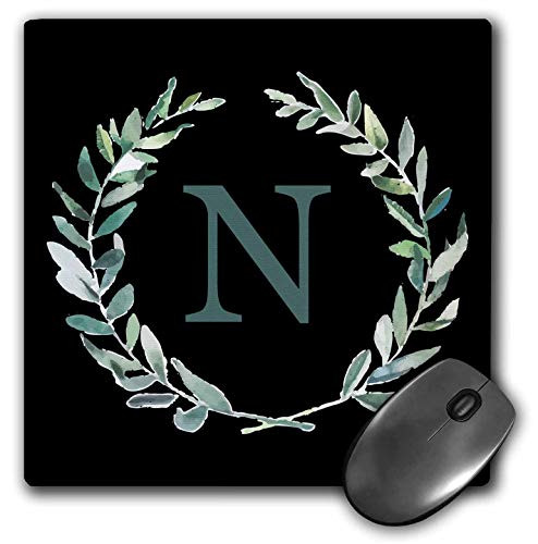 3dRose Wreath with Monogram Initial Letter N in Green on Black. - Mouse Pads -mp_337370_1-