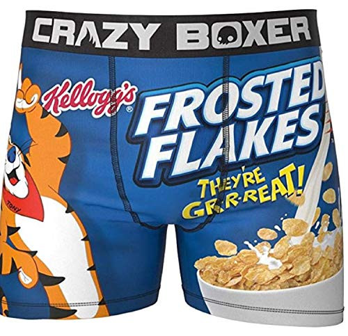 Frosted Flakes Men_s Underwear Boxer Briefs with Cereal Box -Medium- Blue