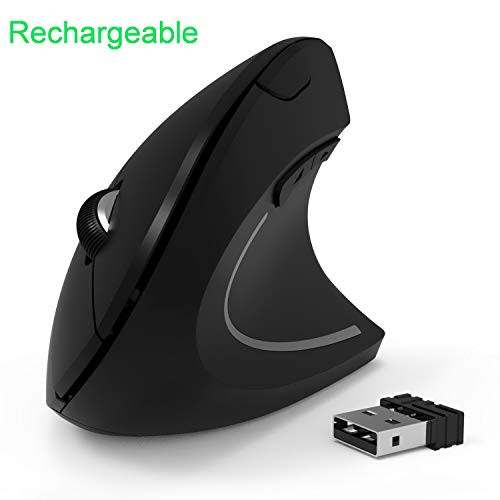 Wireless Rechargeable Ergonomic Mouse, 2.4G Small Wireless Vertical Optical Mice with 3 Adjustable DPI Levels for Laptop, PC, Computer, Desktop, Notebook