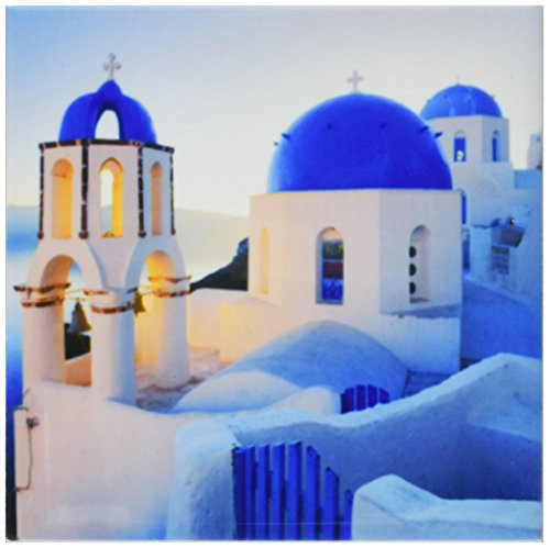 3dRose CST_149764_3 Greek Church Domes Ceramic Tile Coasters, Set of 4