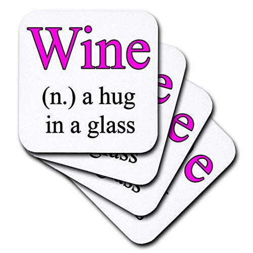 3dRose CST_202916_3 Wine a Hug in a Glass, Pink Ceramic Tile Coasters (Set of 4)