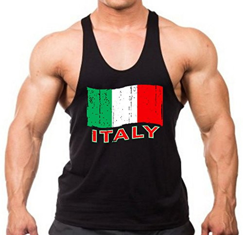 Interstate Apparel Inc Men_s Grunge Italy Flag Tee Black Stringer Tank Top Medium Black