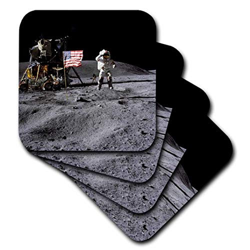 3dRose CST_76861_3 Astronauts & Rockets Apollo 16 Lunar Landing Ceramic Tile Coasters, (Set of 4)
