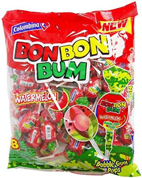 Colombina Bon Bon Bum Watermelon Bubble Gum Lollipops 24 Per Bag 4 Pack