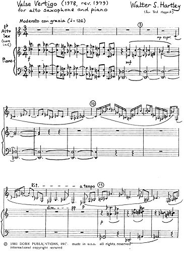 Valse Vertigo for Alto Saxophone and Piano by Walter S. Hartley