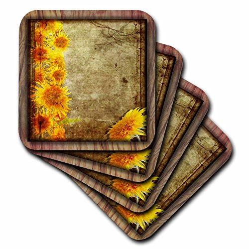 3dRose cst_31529_3 Sunflower Grunge-Ceramic Tile Coasters, Set of 4