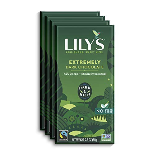 Extremely Dark chocolate Bar by Lily_s - Stevia Sweetened  No Added Sugar  Low-Carb  Keto Friendly - 85 Percent  Cocoa - Fair Trade  Gluten-Free  and  Non-GMO - 2.8 ounce  4-Pack