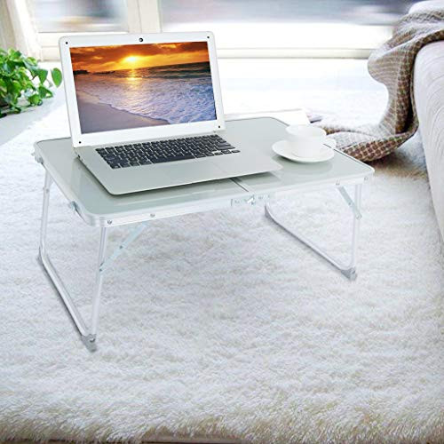 UTPO Foldable Laptop Table  Portable Bed Desk  Breakfast Serving Tray  Lightweight Mini Picnic Table  Folds in Half with Inner Storage Space Gray