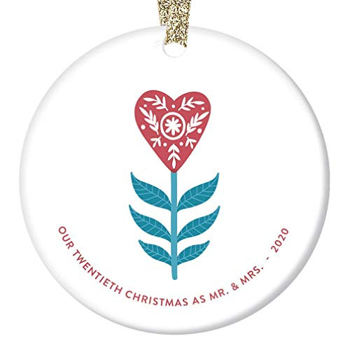 20th Christmas as Mr  and  Mrs Ornament 2020 Twenty 20 Years Married Keepsake Gift Husband Wife Dated Twentieth Anniversary Party Present Primitive Heart Tree Decoration Glossy 3  Flat Circle Gold Ribbon 20th Christmas as Mr  and  Mrs Ornament 2020 Twenty 20 Years Married Keepsake Gift Husband Wife Dated Twentieth Anniversary Party Present Primitive Heart Tree Decoration Glossy 3  Flat Circle Gold Ribbon