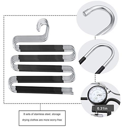 8 Pack Pants Hangers S-Shaped  Stainless Steel Pant Hangers 5 Layers Hangers Closet Space Saver for Jeans Scarf Tie Clothes