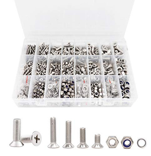binifiMux 1020pcs M3 M4 M5 M6 Flat Phillips Countersunk Head Machine Screws Bolts Nuts Washers Assortment Kit 304 Stainless Steel Silver Tone binifiMux 1020pcs M3 M4 M5 M6 Flat Phillips Countersunk Head Machine Screws Bolts Nuts Washers Assortment Kit 304 Stainless Steel Silver Tone