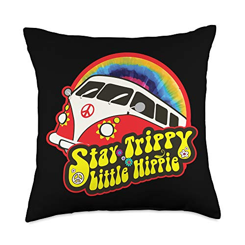 InGENIUS Hippie Trippy Little Hippie Van 60_s 70_s Retro Throw Pillow  18x18  Multicolor