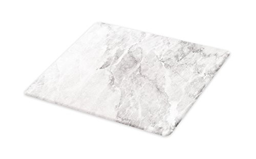 Lunarable Marble Cutting Board, Retro Marble Pattern with Blurry Color Contrasts Formless and Abstract Wavy Display, Decorative Tempered Glass Cutting and Serving Board, Large Size, Grey White