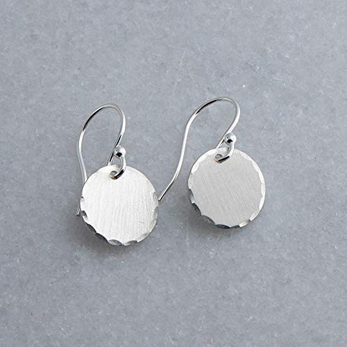 11mm Disc Matte Side Hammered Drop Sterling Silver 925 Hook Earrings