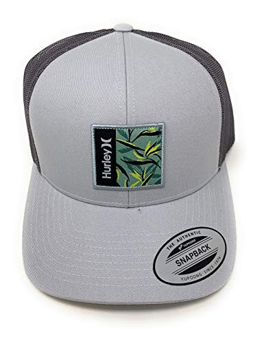 Hurley Men_s Baseball Cap - Seacliff Snap-Back Trucker Hat  Gray Leaves  One Size