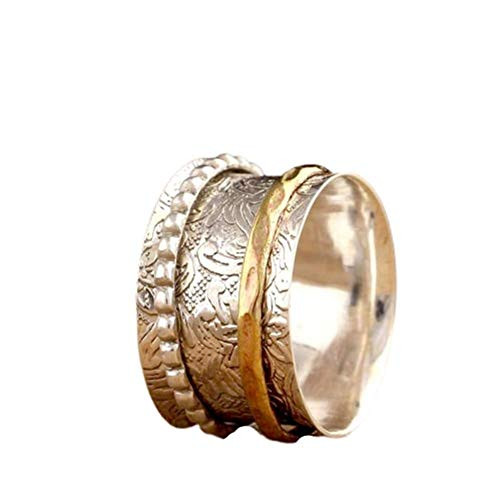 Solid 925 Sterling Silver Spinner Ring  Mix Metals Ring  Handmade Spinner Ring  Two Tone Ring  Fidget Spinner Ring  Anxiety Spinner Ring  Meditation Wide Band Ring  Valentine Day Gift Ring