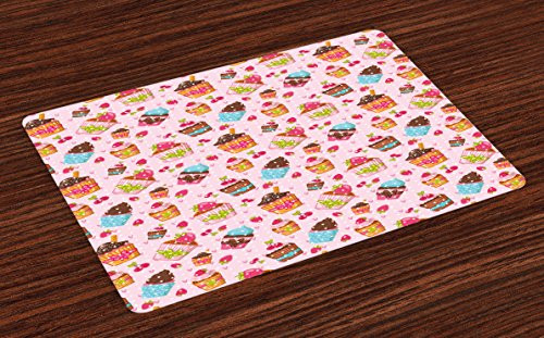 Ambesonne Pink Place Mats Set of 4, Kitchen Cupcakes Muffins Strawberries and Cherries Food Eating Sweets Print, Washable Fabric Placemats for Dining Room Kitchen Table Decor, Pale Pink and Brown Ambesonne Pink Place Mats Set of 4, Kitchen Cupcakes Muffins Strawberries and Cherries Food Eating Sweets Print, Washable Fabric Placemats for Dining Room Kitchen Table Decor, Pale Pink and Brown