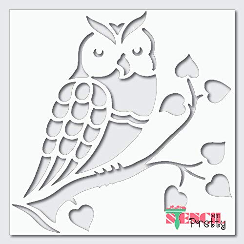 Night Owl Stencil - Childrens Nursery DIY Art Best Vinyl Large Stencils for Painting on Wood  Canvas  Wall  etc.-S -14inch  x 14inch -- Ultra Thick Exhibit Grade White Color Material