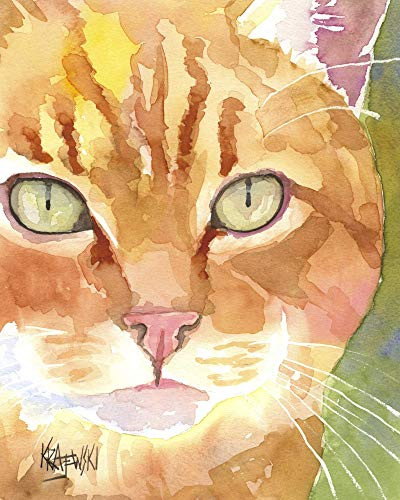 Orange Tabby Cat Art Print - Orange Tabby Cat Gifts - From Original Watercolor Painting by Ron Krajewski - Hand Signed in 8x10  and 11x14  Sizes