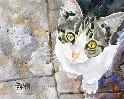 Gray Tabby Kitten Art Print - Gray Tabby Kitten Gifts - From Original Watercolor Painting by Ron Krajewski - Hand Signed in 8x10  and 11x14  Sizes