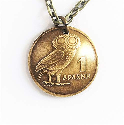 Owl Necklace Greek Domed Coin Phoenix Pendant 1 Drachma 1973