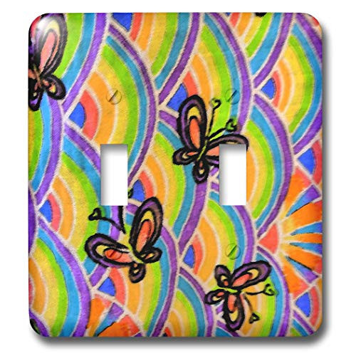 3dRose lsp_16372_2 Butterfly N Rainbow Double Toggle Switch