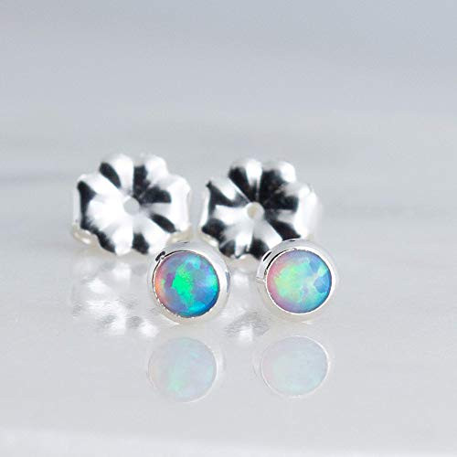 Light Blue Opal Cabochon in Sterling Silver Stud Earrings for Women Fashion Jewelry Earings