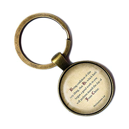 Philippians 1 6 Being Confident Good Work in You King James Version KJV Bible Bronze Keychain Keyring