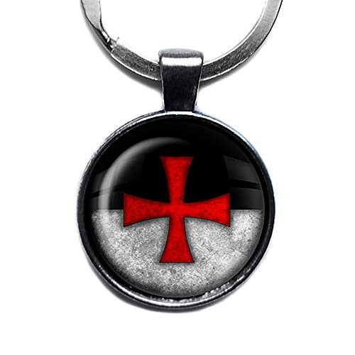 Worn Knights Templar Battle Flag Standard Silver Keychain Keyring