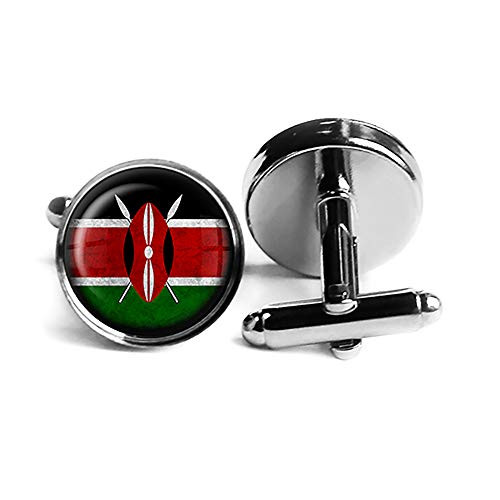 Kenya Kenyan Flag Rhodium Plated Silver Cufflinks