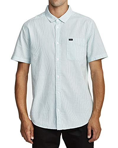 RVCA mens Endless Seersucker Short Sleeve Woven Button Down Shirt  Bermuda Blue  Medium US