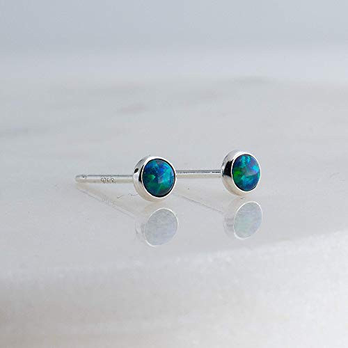 Green-Blue Opal Cabochon in Sterling Silver Stud Earrings
