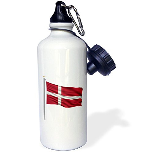 3dRose wb_157142_1 "Flag of Denmark on a flag pole over white Danish" Sports Water Bottle, 21 oz, White