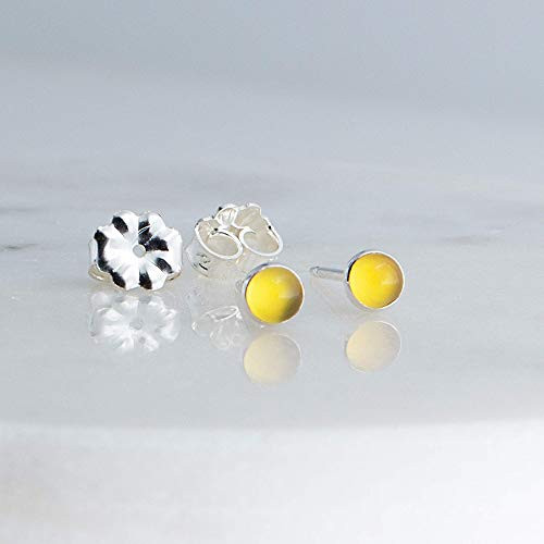 Yellow Lemon Chalcedony Cabochon Stone 3mm in Sterling Silver Stud Earrings