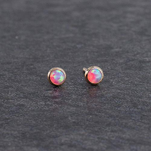 Pink Opal Tiny Stone 3mm with 14K Gold Filled Stud Earrings