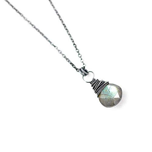 Black Oxidized Sterling Silver Labradorite Gemstone Pendant Necklace - 18inch  Length Black Oxidized Sterling Silver Labradorite Gemstone Pendant Necklace - 18inch  Length