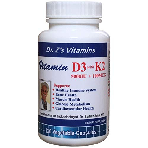 Dr. Z_s Vitamins  Vitamin D3 with K2 - 5000 IU D3  Plus 100 MCG K2 as MK7 per Capsule-Easy to Swallow. Supports Healthy Immune System  Muscle  Bone  Glucose Metabolism  and Cardiovascular Health Dr. Z_s Vitamins  Vitamin D3 with K2 - 5000 IU D3  Plus 100 MCG K2 as MK7 per Capsule-Easy to Swallow. Supports Healthy Immune System  Muscle  Bone  Glucose Metabolism  and Cardiovascular Health