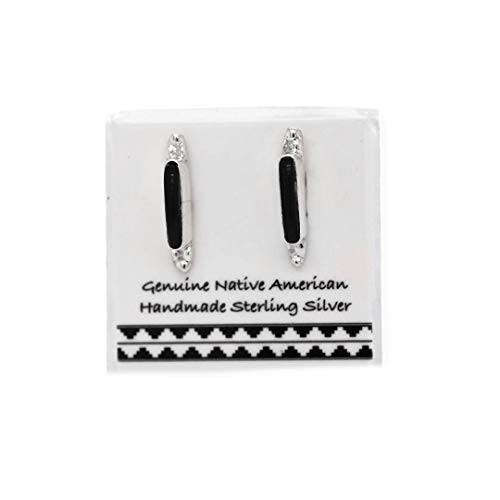 Genuine Black Onyx Bar Stud Earrings in 925 Sterling Silver  Native American USA Handmade  Nickle Free