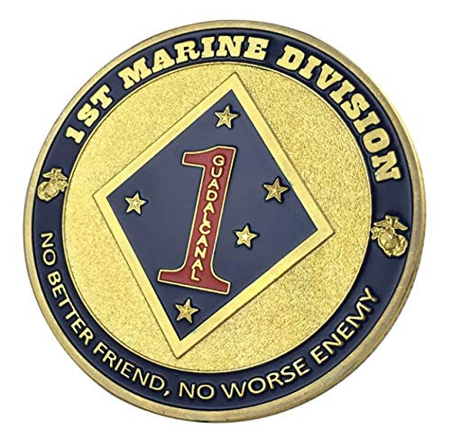 U.S. United States Marine Corps USMC - 1st Marine Division 1st MARDIV - No Better Friend No Worse Enemy - Gold Plated Challenge Coin U.S. United States Marine Corps USMC - 1st Marine Division 1st MARDIV - No Better Friend No Worse Enemy - Gold Plated Challenge Coin