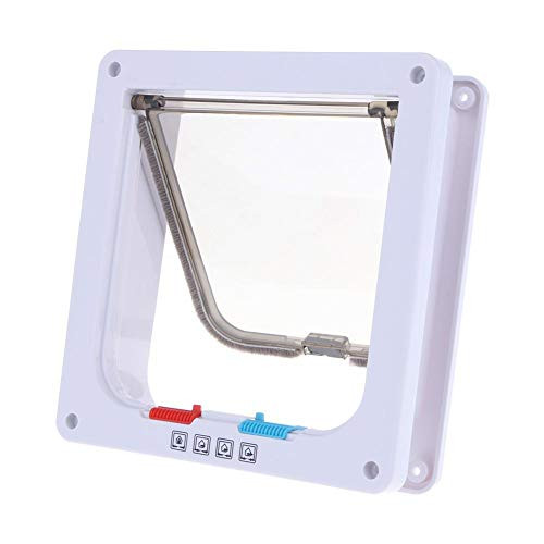 N  A 4 Way Lockable Dogs Cat Security Flap Door Kitten Puppy Pets Gate -White L-