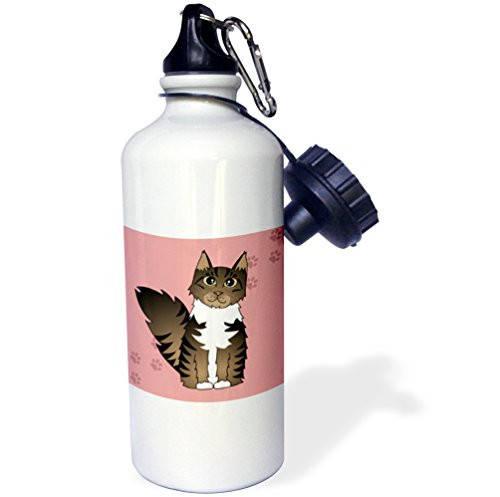 3dRose wb_35525_1 "Cute Maine Coon Cartoon Cat Brown Tabby with White Rose with Pawprint" Sports Water Bottle, 21 oz, White 3dRose wb_35525_1 "Cute Maine Coon Cartoon Cat Brown Tabby with White Rose with Pawprint" Sports Water Bottle, 21 oz, White
