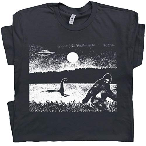 XL - Cryptozoology Bigfoot T Shirt Loch Ness Monster Tee UFO Graphic Nessie Sasquatch Alien Area 51 Jackalope Cryptid Black
