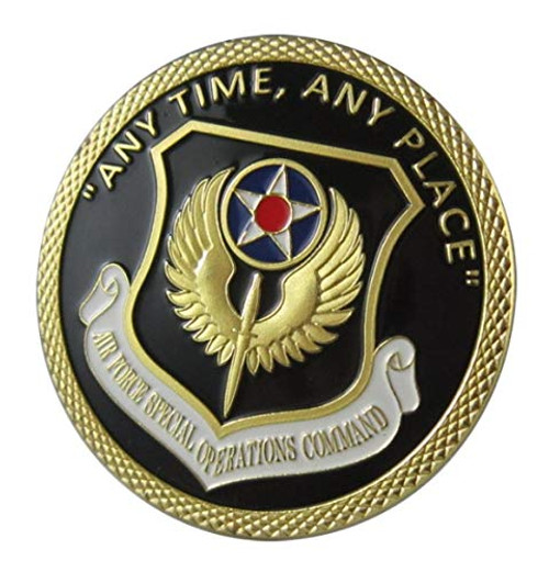 U.S. United States Air Force USAF - Special Operations Command - Any Time Any Place - Gold Plated Challenge Coin U.S. United States Air Force USAF - Special Operations Command - Any Time Any Place - Gold Plated Challenge Coin
