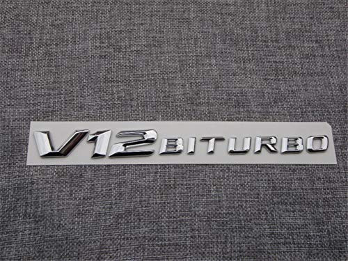 Chrome V12 BITURBO 3D ABS Plastic Car Trunk Rear Letters Badge Emblem Decal Sticker for Mercedes Benz -V12 BITURBO Chrome-Shiny Silver--